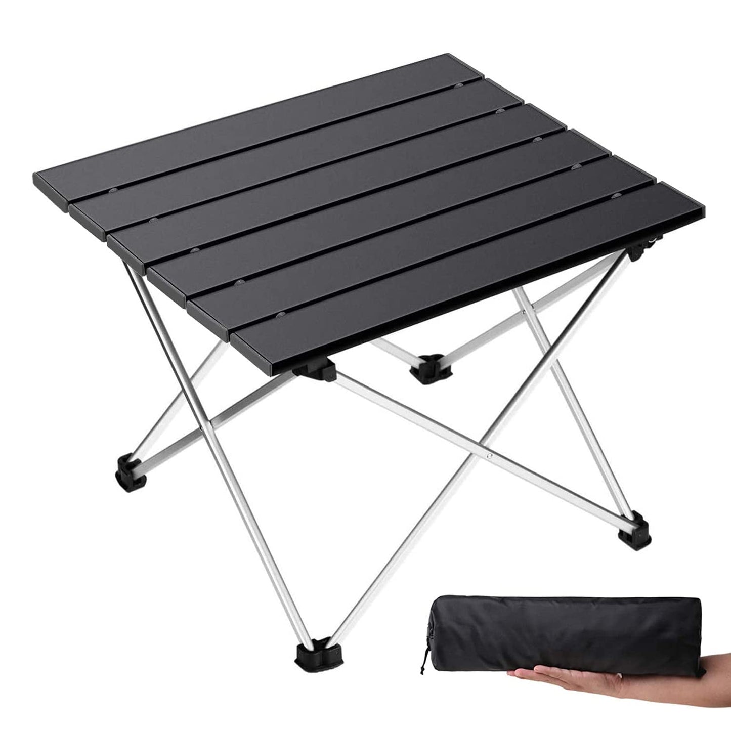 Grope Portable Camping Table,Aluminum Folding Beach Table (Black-S)