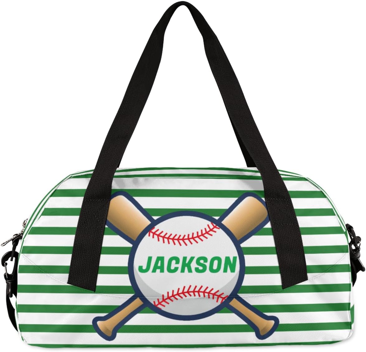 Sport Baseball Custom Name Kids Overnight Duffel Bags Boys Green Stripe Personalized Sport Gym Bag Customized Duffel Bag for Travel Weekender Practice Gymnastics