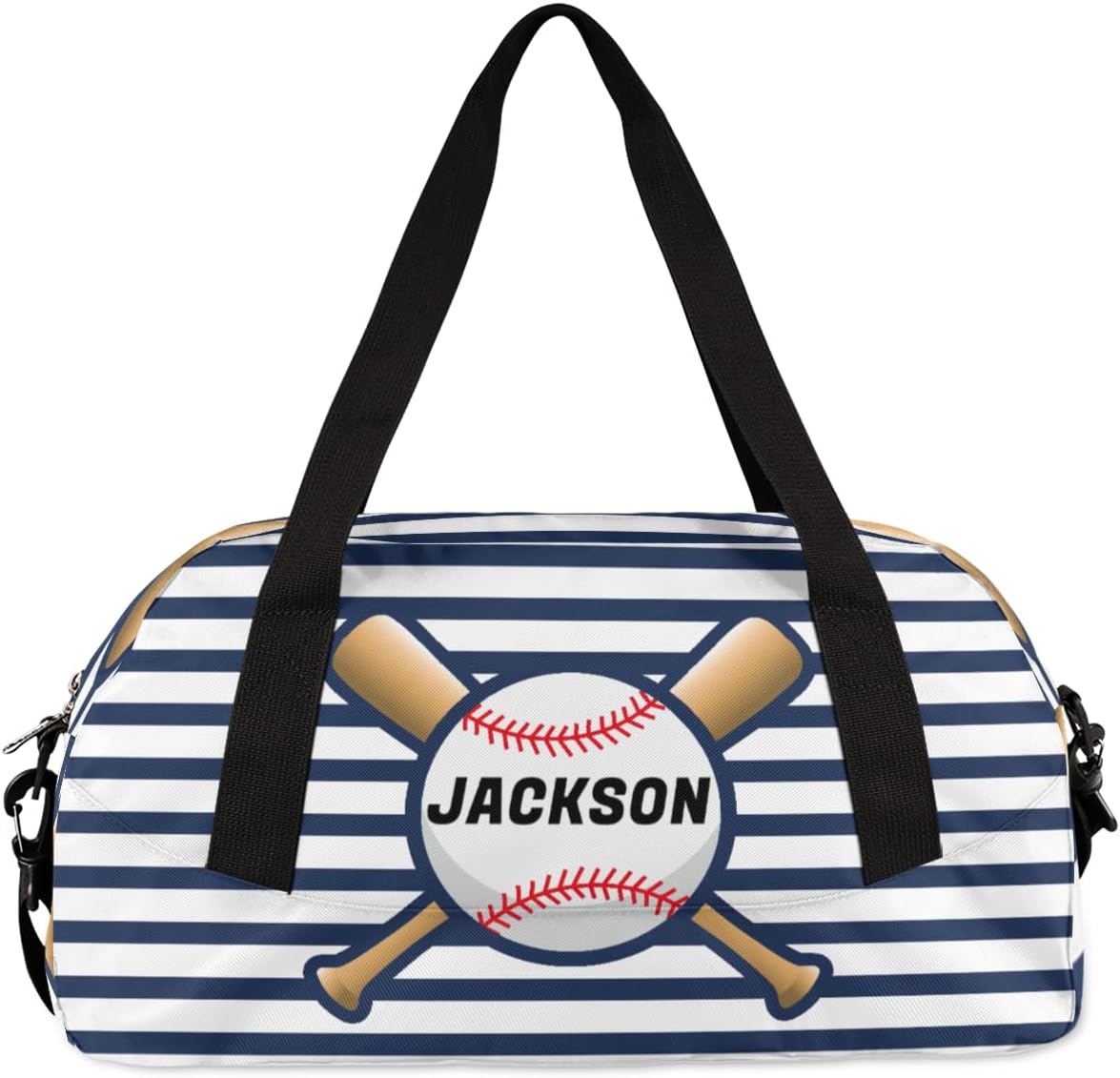 Sport Baseball Custom Name Kids Overnight Duffel Bags Boys Blue Stripe Personalized Sport Gym Bag Customized Duffel Bag for Travel Weekender Practice Gymnastics