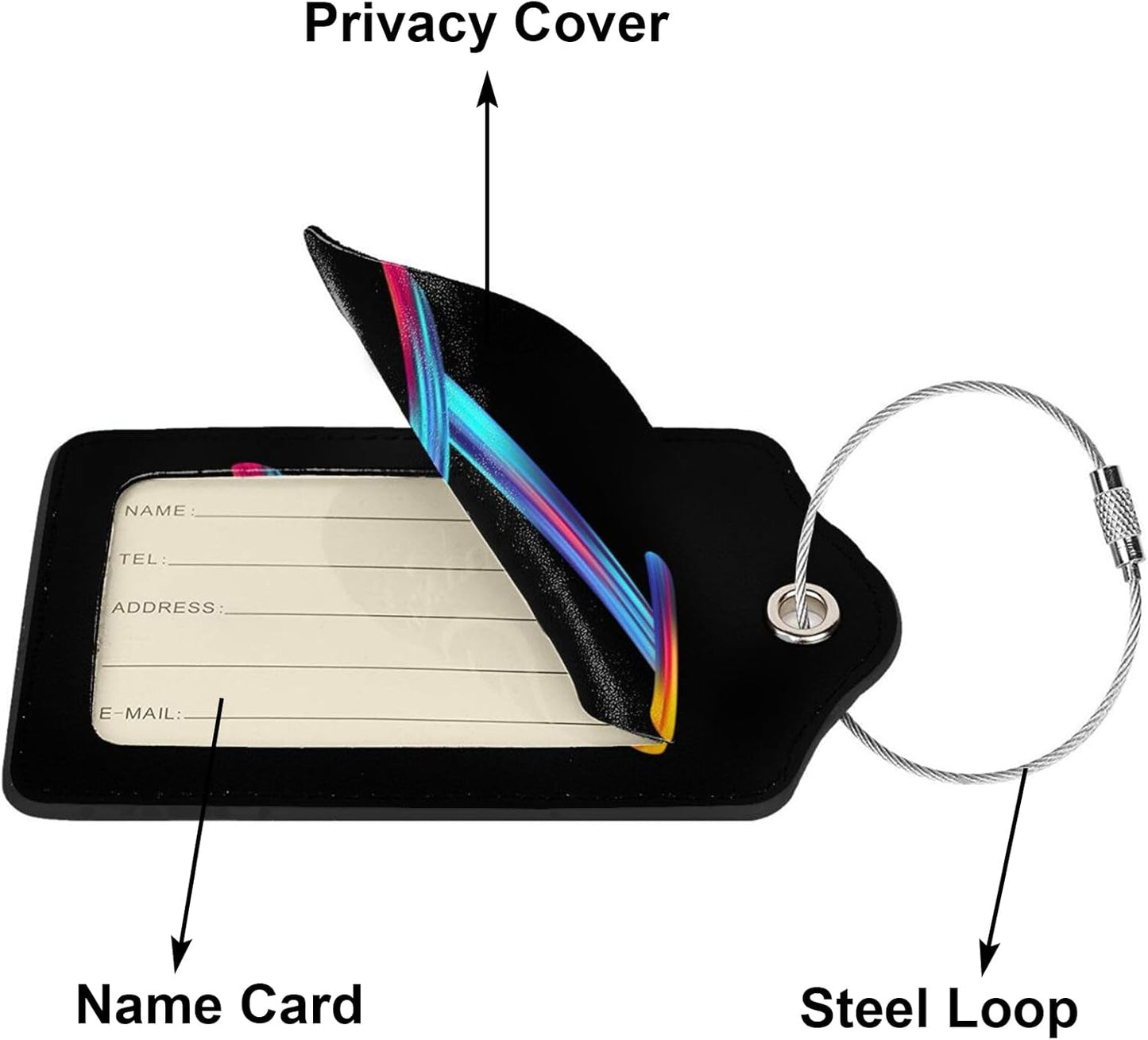 2 Pack Initial Luggage Tags for Suitcase, Colorful Letter Design Cruise Name Bag Tags, Novelty Baggage Identifiers with Full Privacy Cover, Leather ID Label for Women Men Kids Travel, Rainbow Letter I