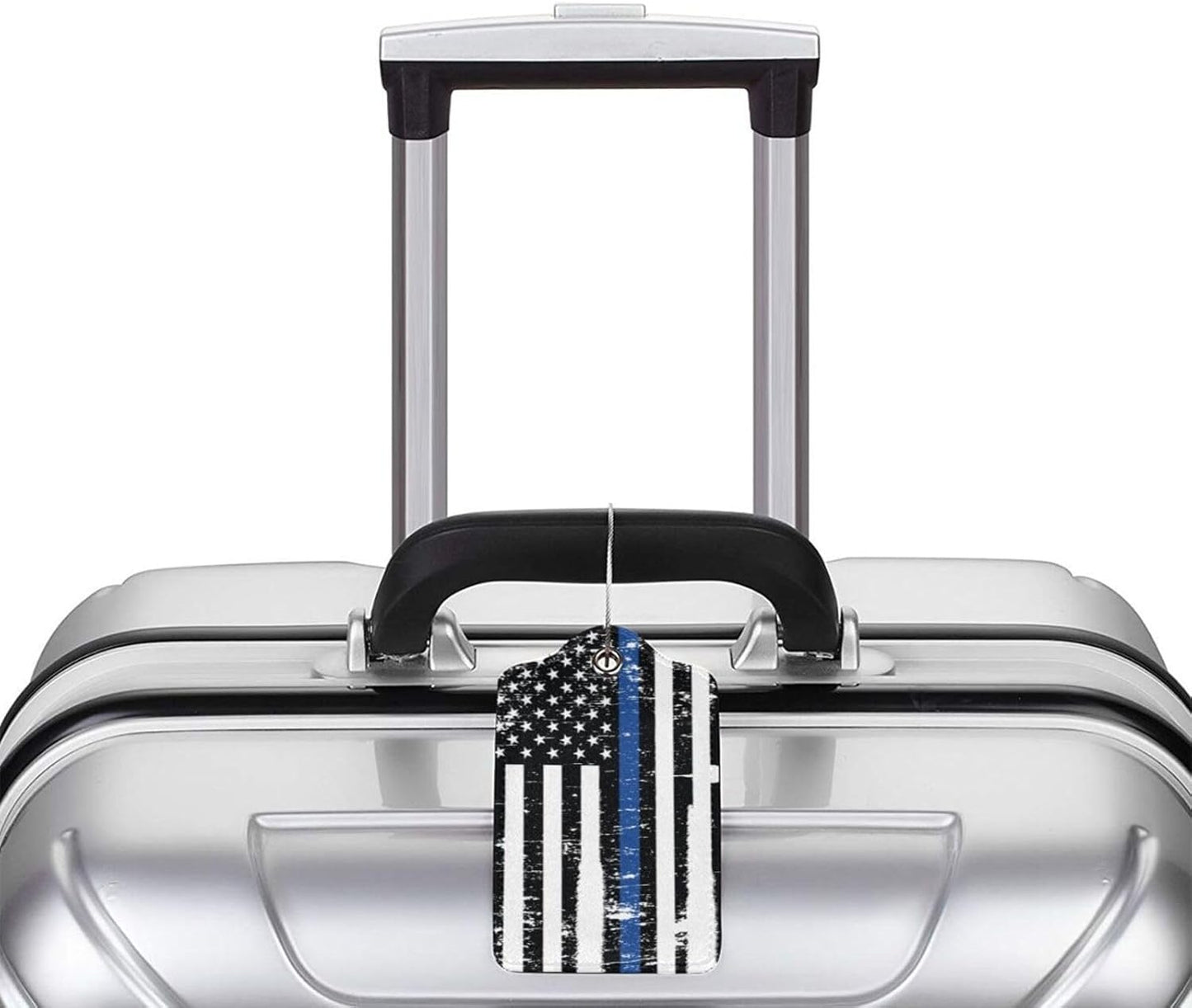 2 Pcs Thin Blue Line Flag Luggage Tags for Suitcase, American Police Support Stripes Gifts for Privacy Cover ID Label with Stainless Steel Loop