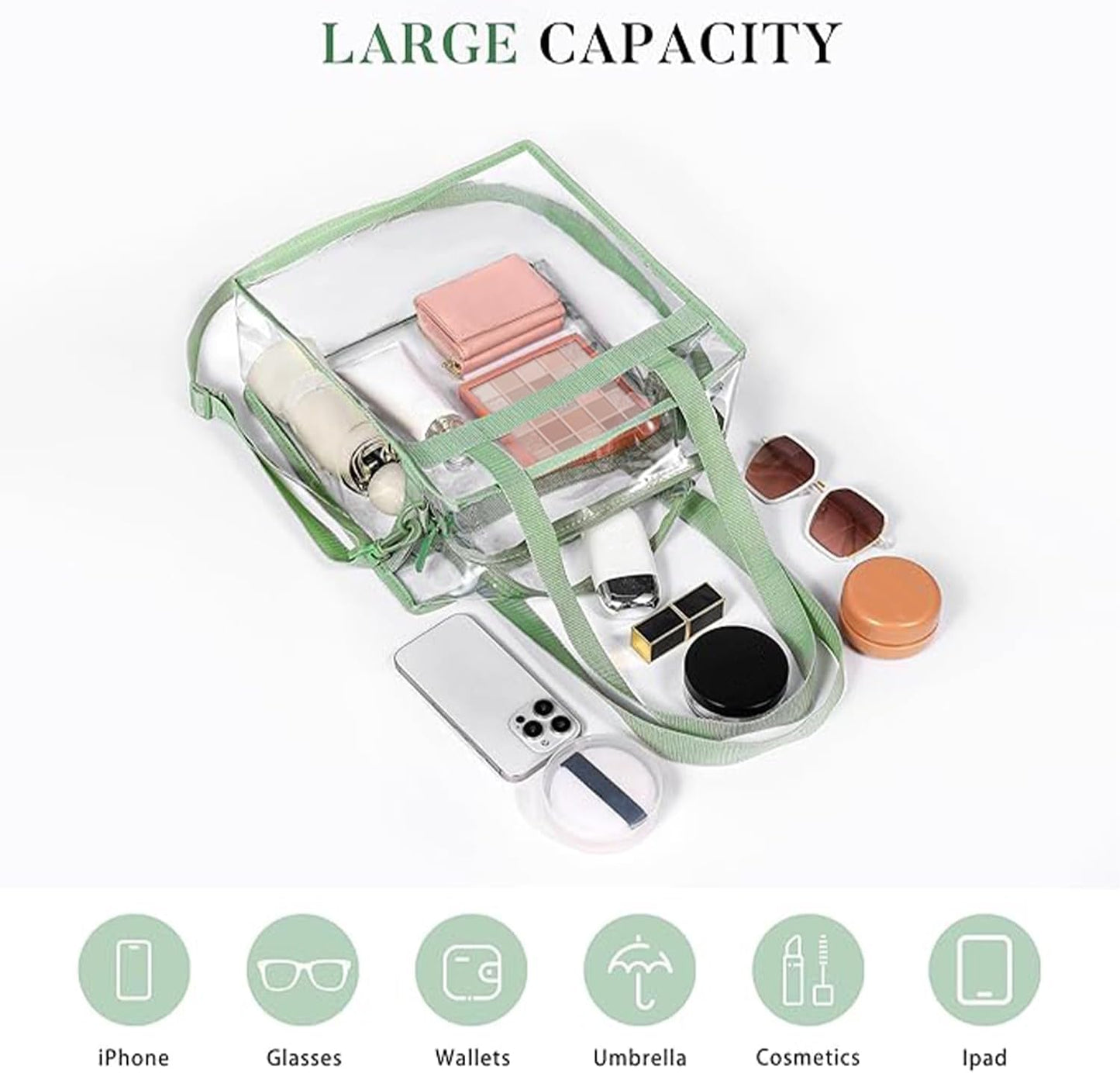 BAGAIL Clear Bags 12x6x12 Stadium Approved Clear Tote Bag with Zipper Closure Crossbody Shoulder Bag with Adjustable Strap