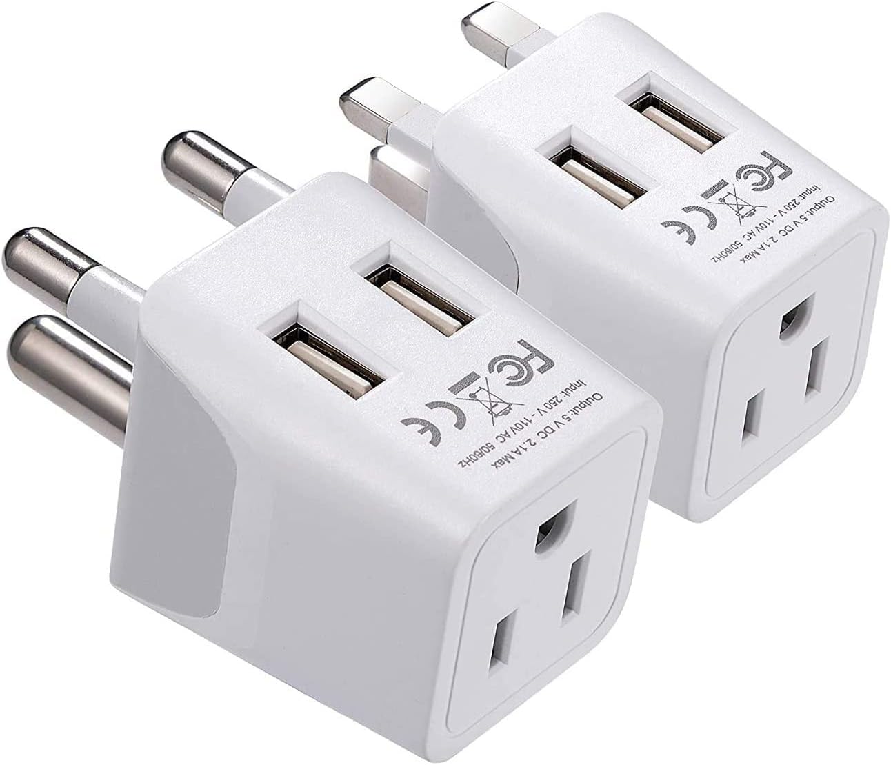 Ceptics South Africa Travel Plug Set - with 2 USB + USA Socket Input - Type M and Type G - Ultra Compact - Safe Grounded Perfect for Cell Phones, Laptops, Camera Chargers