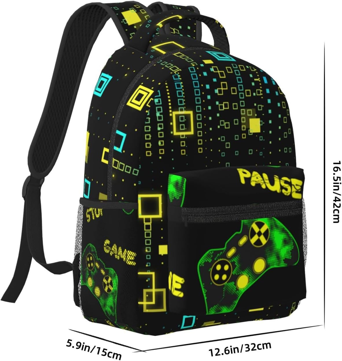 Green Gaming Kids Backpack for Boys Girls Gamepad Elementary Schoolbag Kindergarten Gamer Bookbags Preschool Toddler Book Bags Travel Bag Hiking Camping Rucksack Daypack for Back to School Gifts