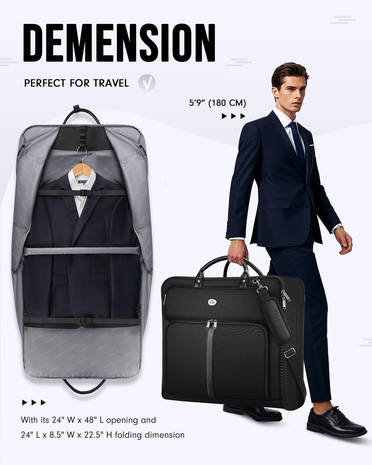 MATEIN Mens Garment Bags for Travel, Large Travel Suit Bag Up to 7 Suits