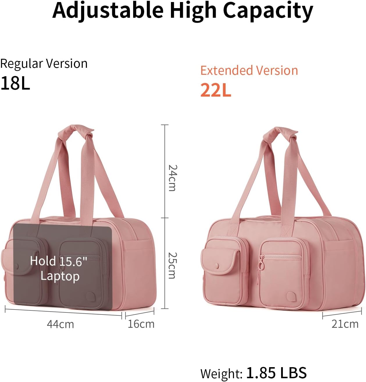 Aji Expandable Travel Duffel Bag, Pink Duffle Bag for Travel with Wet Pocket, Carry on Weekender Bags for Men Women, Water Resistant Gym Duffel Bag Sport Bag