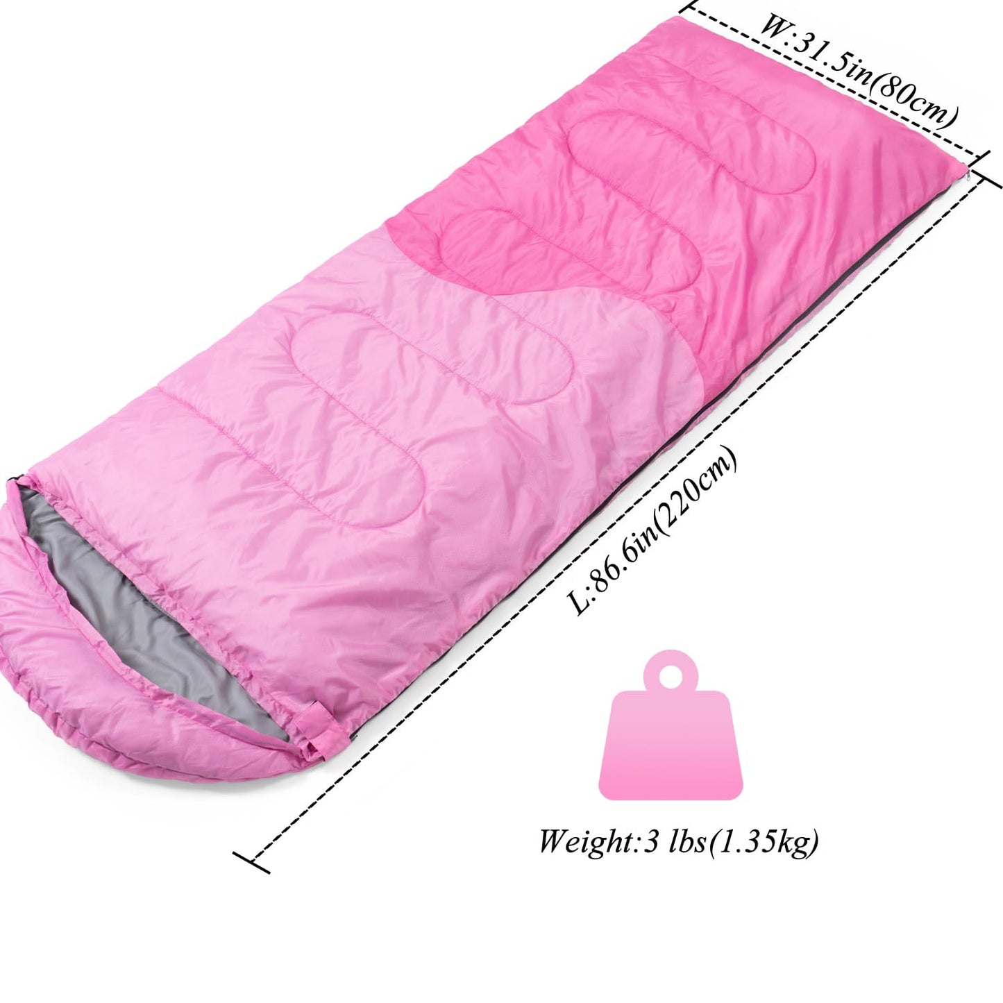 Sleeping Bag - 3 Seasons for Adults Boys Girls Camping Hiking - Warm Cold Weather Lightweight