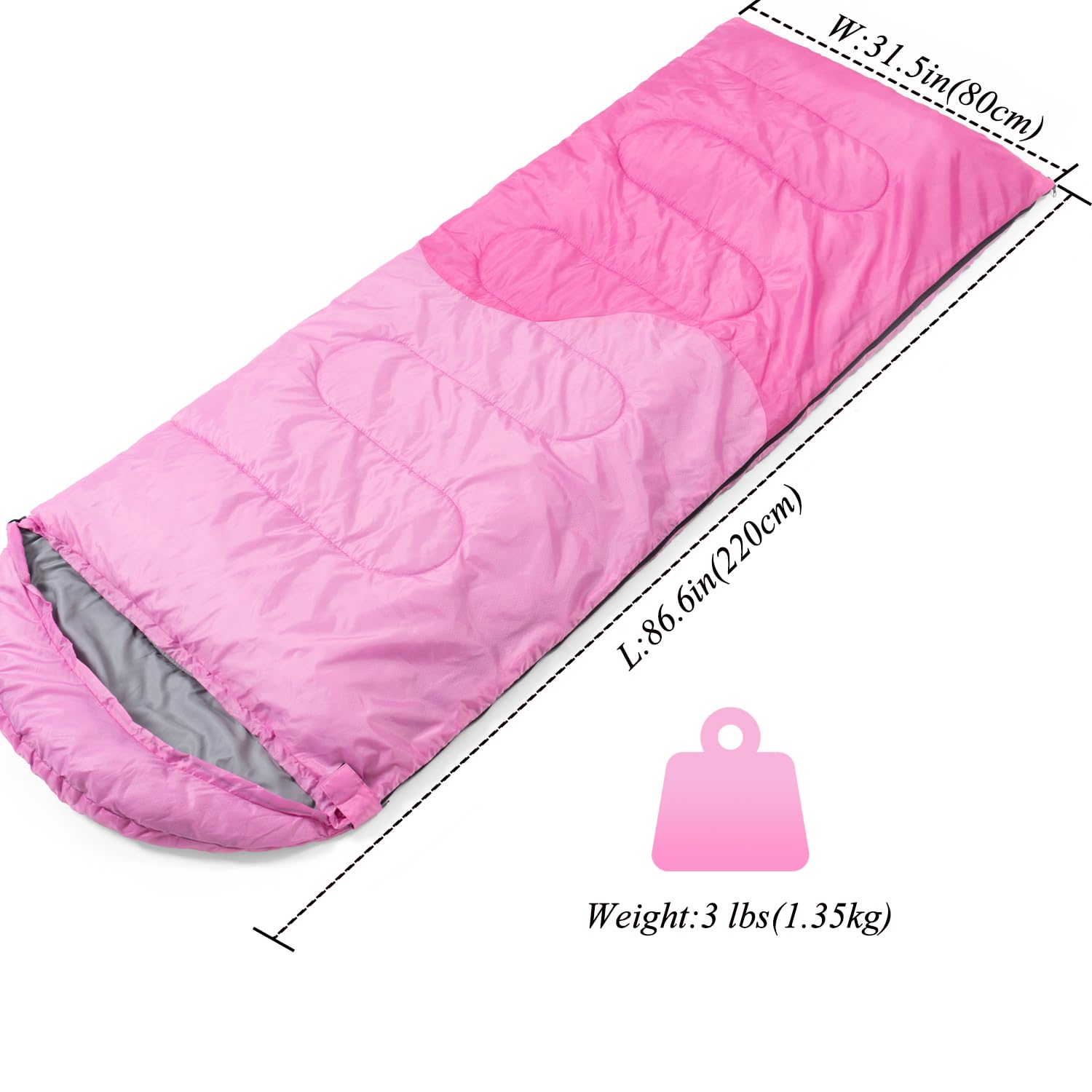 Sleeping Bag - 3 Seasons for Adults Boys Girls Camping Hiking - Warm Cold Weather Lightweight