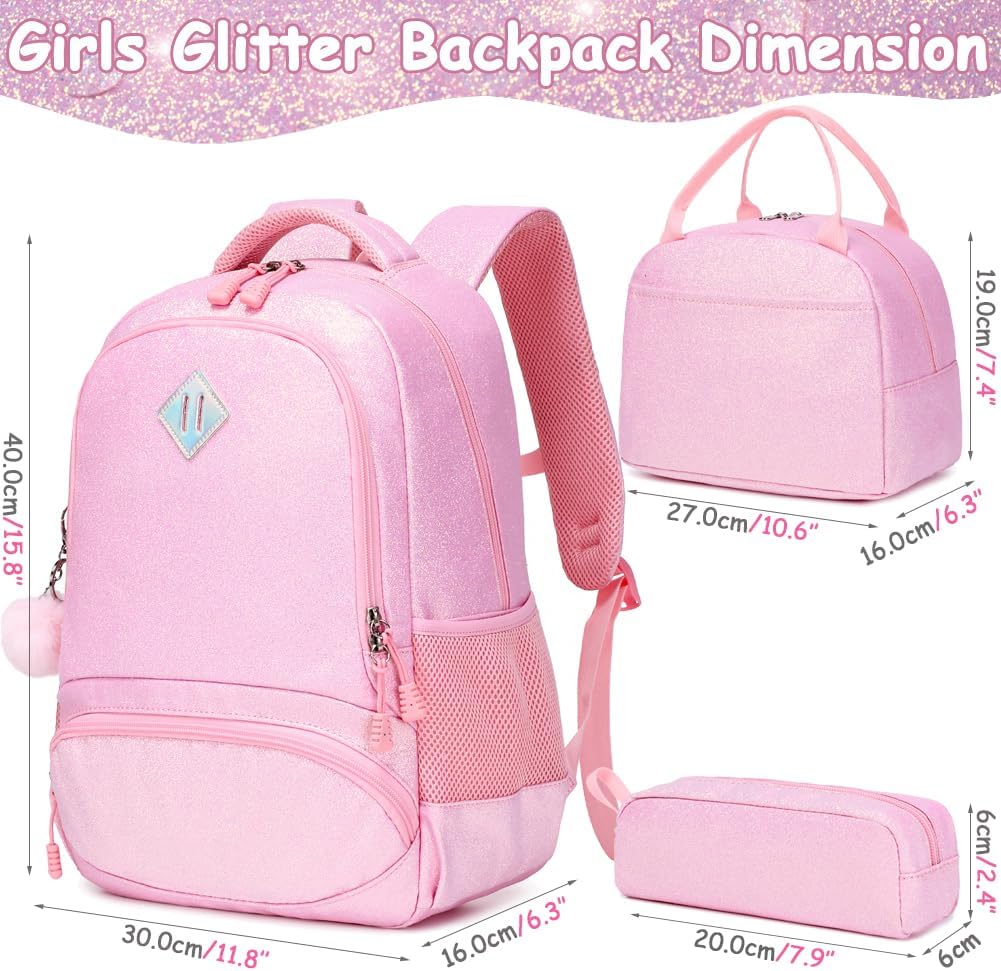 Meisohua Girls Backpack with Lunch Box 3 in 1 Set Kids Backpack for Girls Preschool Kindergarten Elementary School Backpack