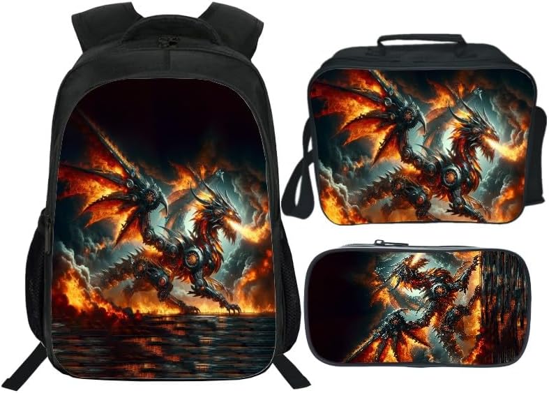 School Backpack Set for Girls Boys 3-in-1 Kids Teens Elementary Middle School Bookbag with Lunch Bag Pencil Case