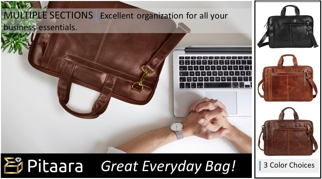 Pitaara Genuine Leather Messenger Laptop Bag For Men And Women, Fits Laptop Size 16"