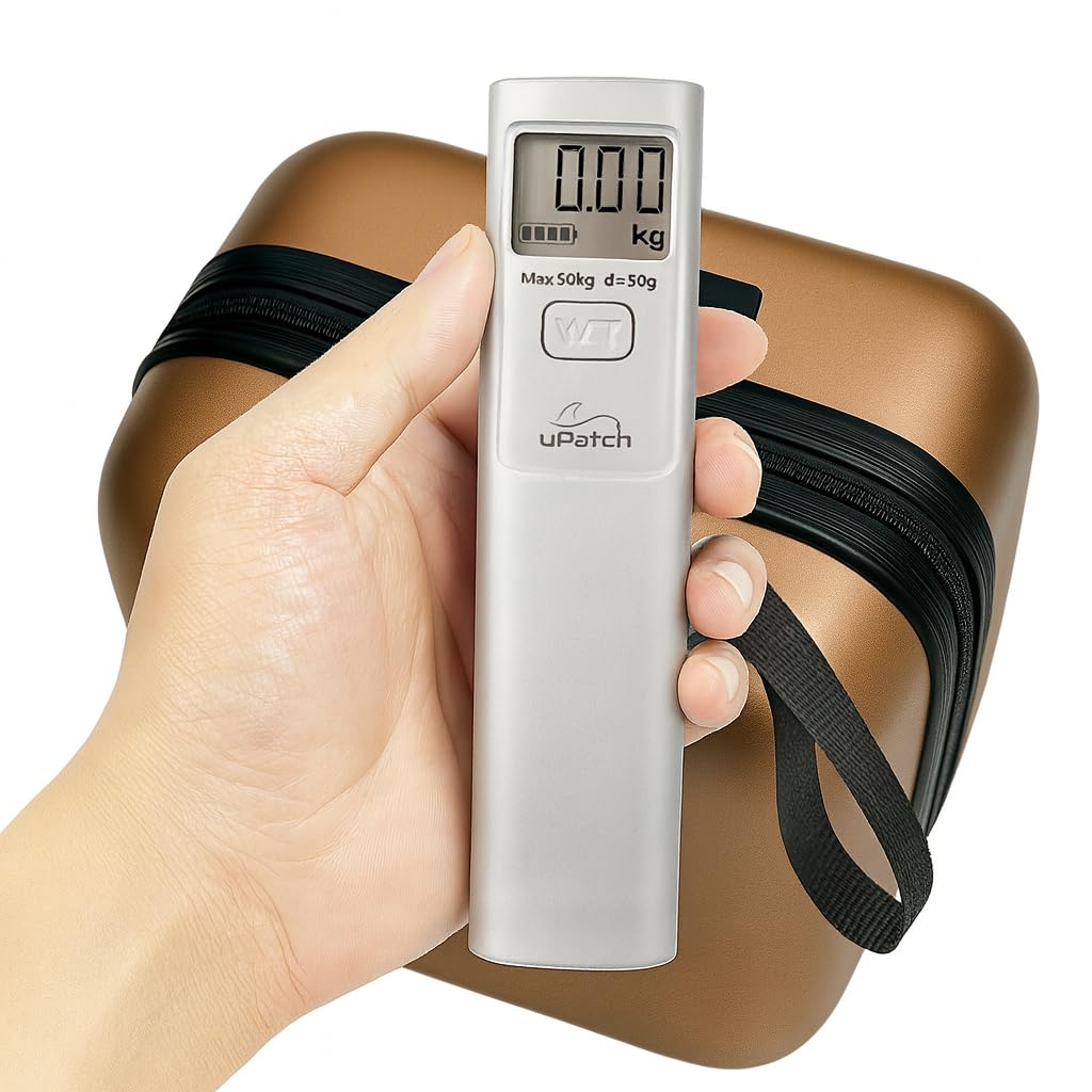 Luggage Scale, Battery Free (Shake to Charge) Digital Travel Weigher, 110 lb / 50 kg Capacity, Portable Handheld Suitcase and Baggage Weigher with LCD Display, Tare, Auto Off, Airline Travel