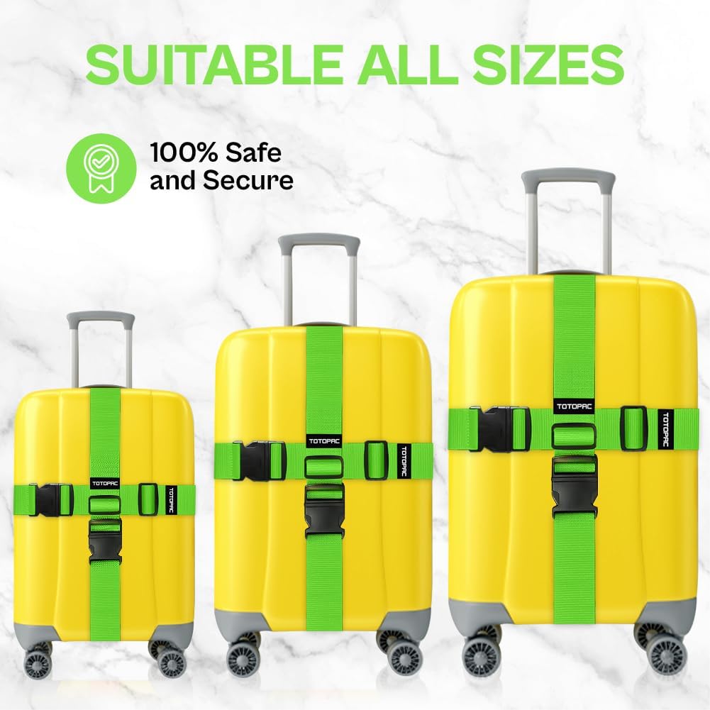 4 Pack Luggage Straps, Adjustable Suitcase Belts 72" x 2" with Quick Release Buckle, Durable Travel Accessories for Secure Luggage and Easy Identification (Green)