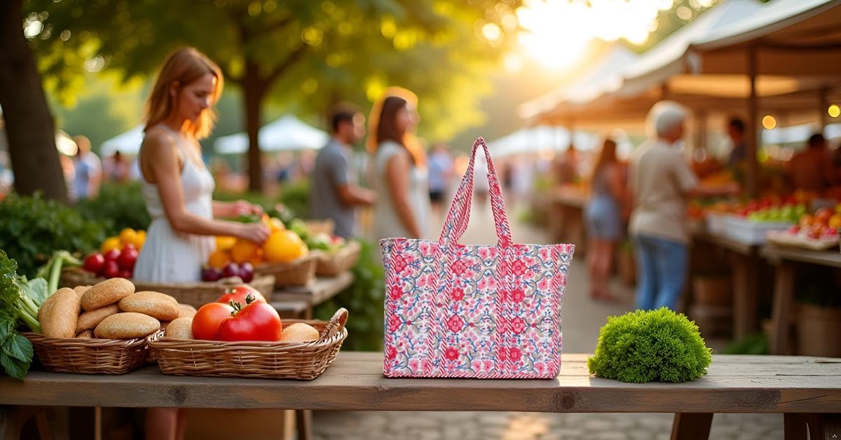 Floral Cotton Tote Bag for Women – Large Reusable Shoulder Bag for Shopping, Grocery, Beach, Travel & Everyday Use