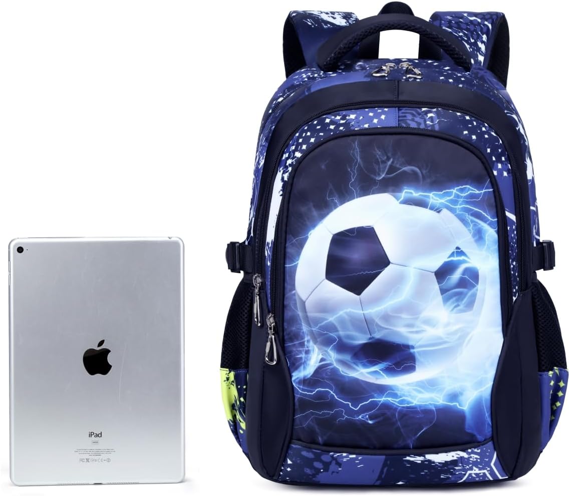 Boys Backpack for Elementary Kids Bookbag Middle School Bags Heavy Duty Soccer Laptop Durable Waterproof 18 In (1-Black)