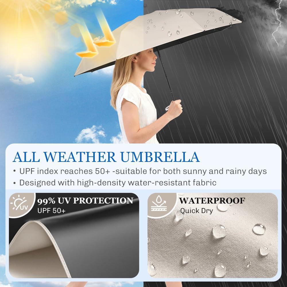 TOPSAIL Mini Umbrella Compact for Travel, UV Sun Protection(UPF50+), Waterproof for Light Rain, Suitable for Women & Kids With a Case, Manual Folding Small Pocket Size Ufor Backpack/Purse