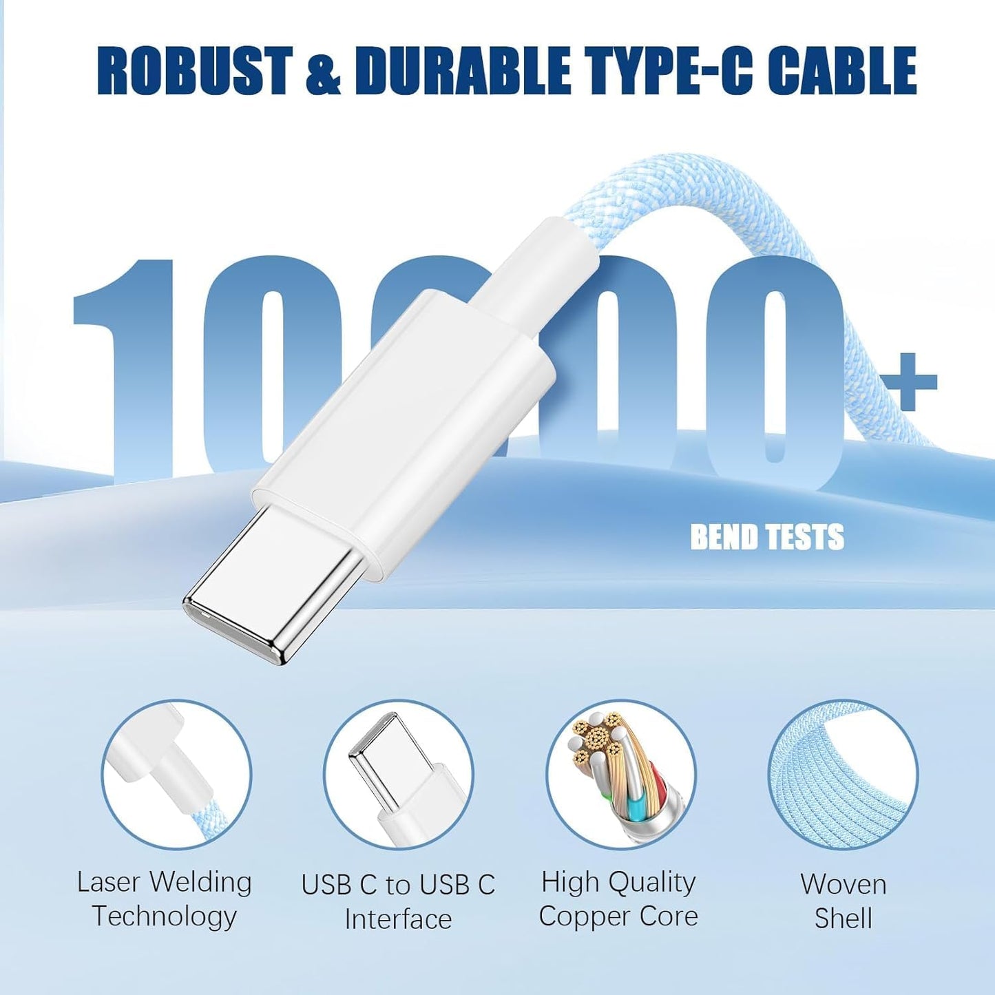 iPhone 17 Air Charger Fast Charging, 2Pack 20W Apple USB C Fast Charger 6ft Long 60W Woven USB C to Type-C Cable for iPhone 17/17 Pro/17 Pro Max/16/16 Plus/16 Pro/16 Pro Max, iPad Pro/Mini, MacBook