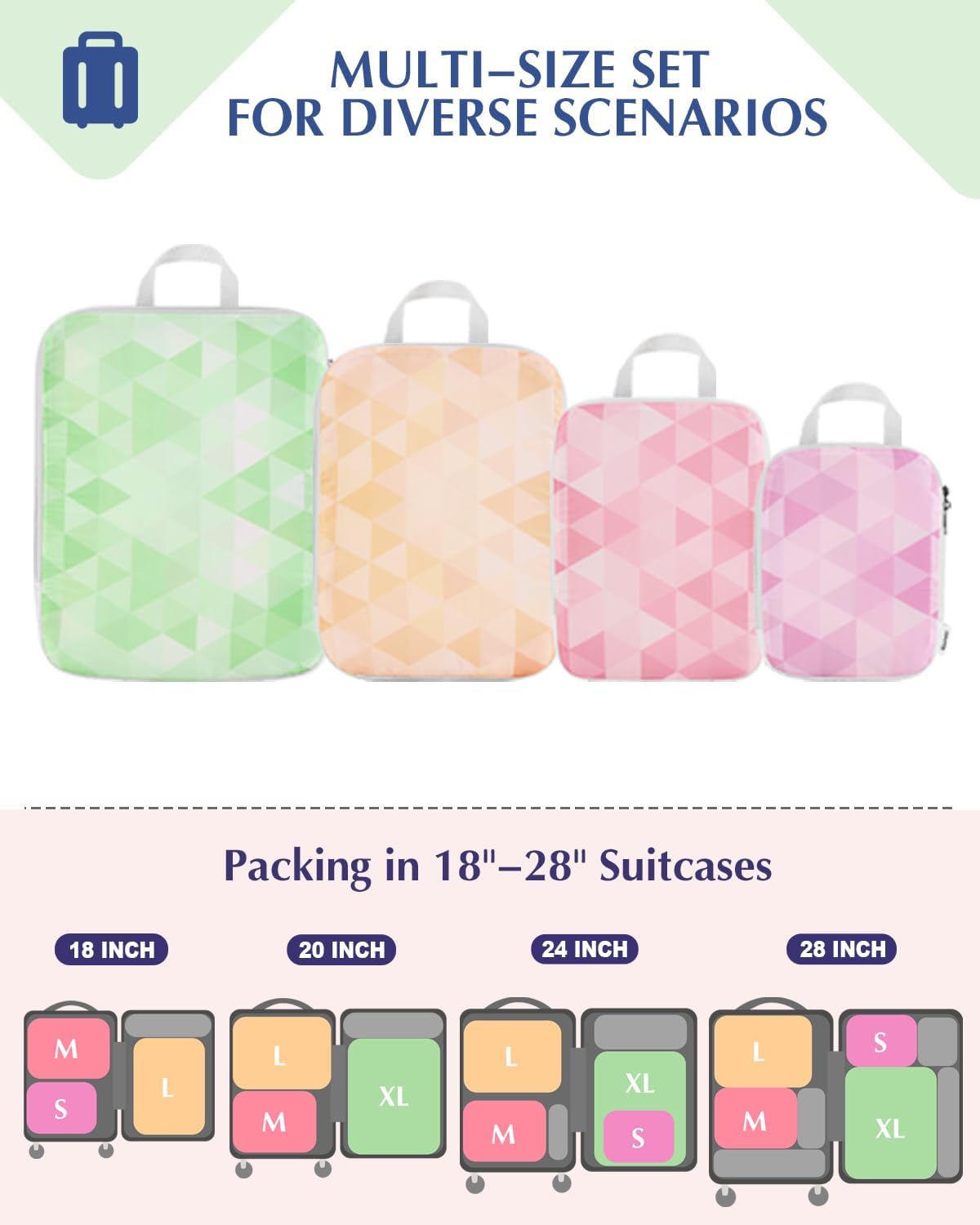 Gonex Compression Packing Cubes, 4pcs Expandable Storage Travel Luggage Bags Organizers, Travel Cubes for Suitcase Carry On (Triangle)