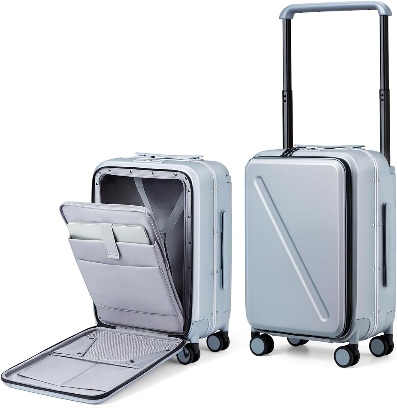MILADA Wide Handle Carry On Luggage with Front Pocket Hardshell 20 Inch Front Opening Luggage with