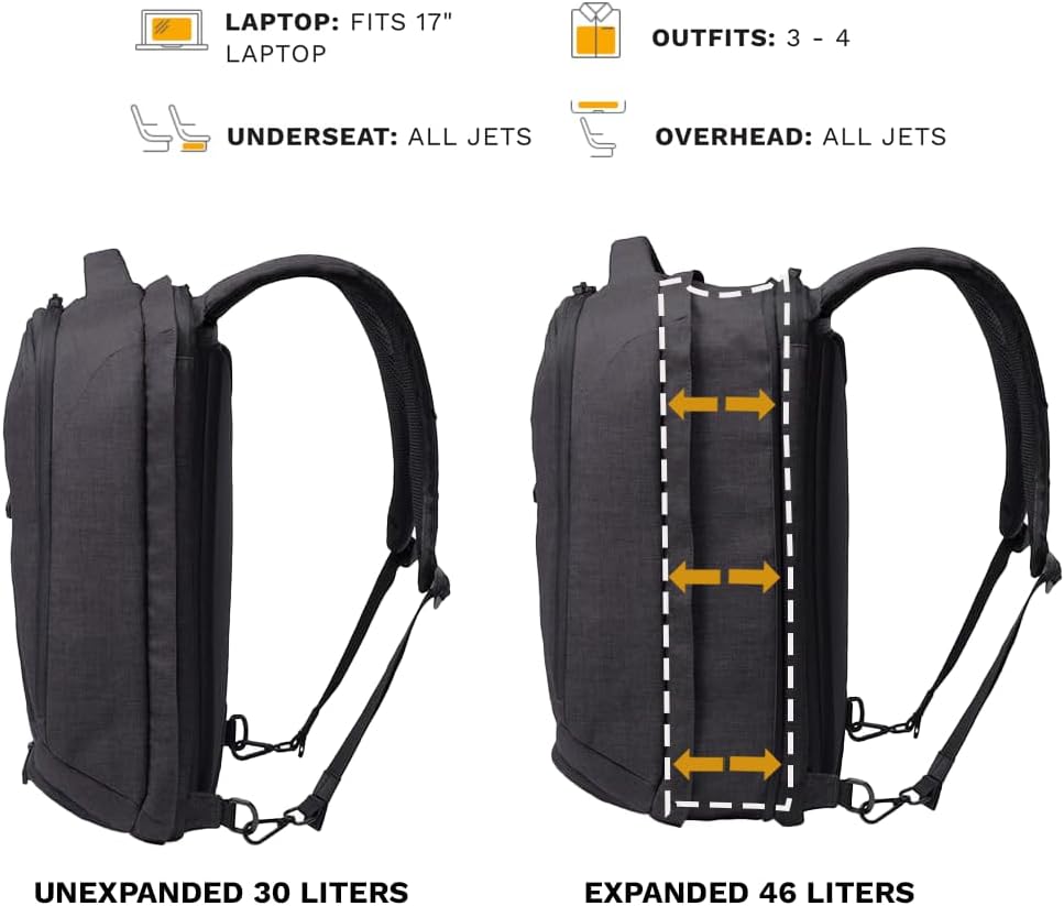 Knack Series 1 Laptop Backpack Fits up to 17 Inch - Knack Bags Carry-On Backpack, TSA Approved, Expandable Travel Backpacks With 4 Day Outfit Capacity (Stealth Black, Large)