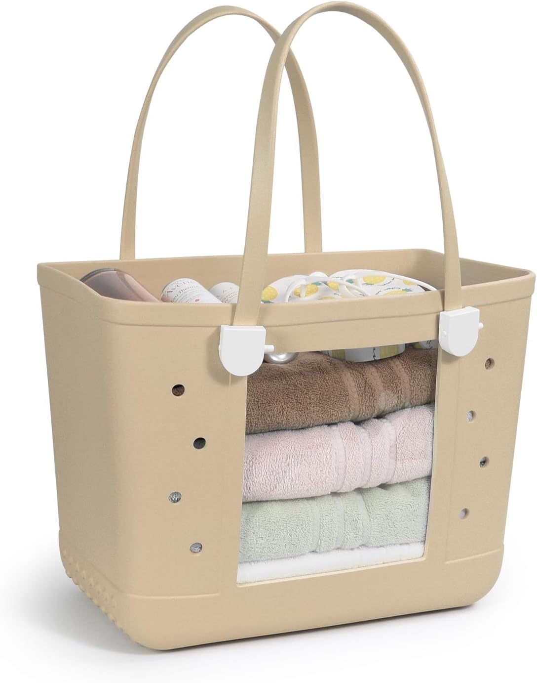 Rubber Beach Bag, Washable Moisture Resistant Durable Open Hole Tote Bag Beach Vacation Essentials