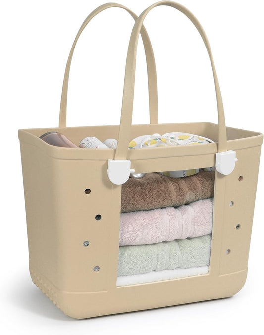 Rubber Beach Bag, Washable Moisture Resistant Durable Open Hole Tote Bag Beach Vacation Essentials