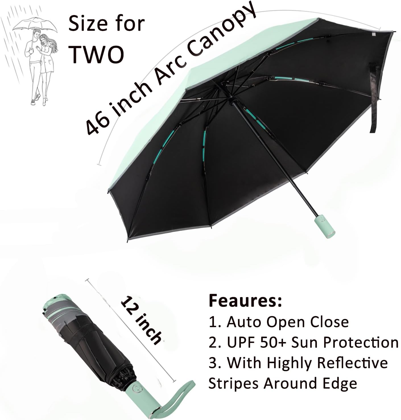 BAODINI Inverted UV Umbrella for Rain and Sun Medium Size UPF 50+ Rverse Compact Umbrella Auto Open Close