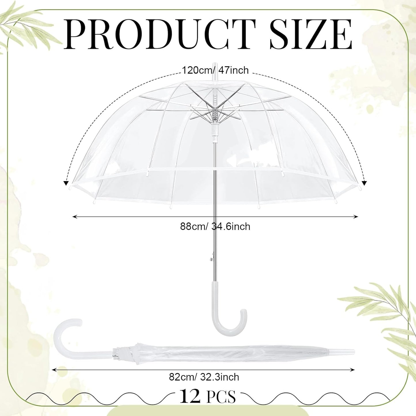 12 PCS Wedding Clear Umbrellas Bulk 47 Inch Large Transparent Bubble Umbrella Rain Windproof Dome Stick Umbrellas with J Hook Handle for Wedding Graduation Prom Bridal Party Outdoor Events Supplies