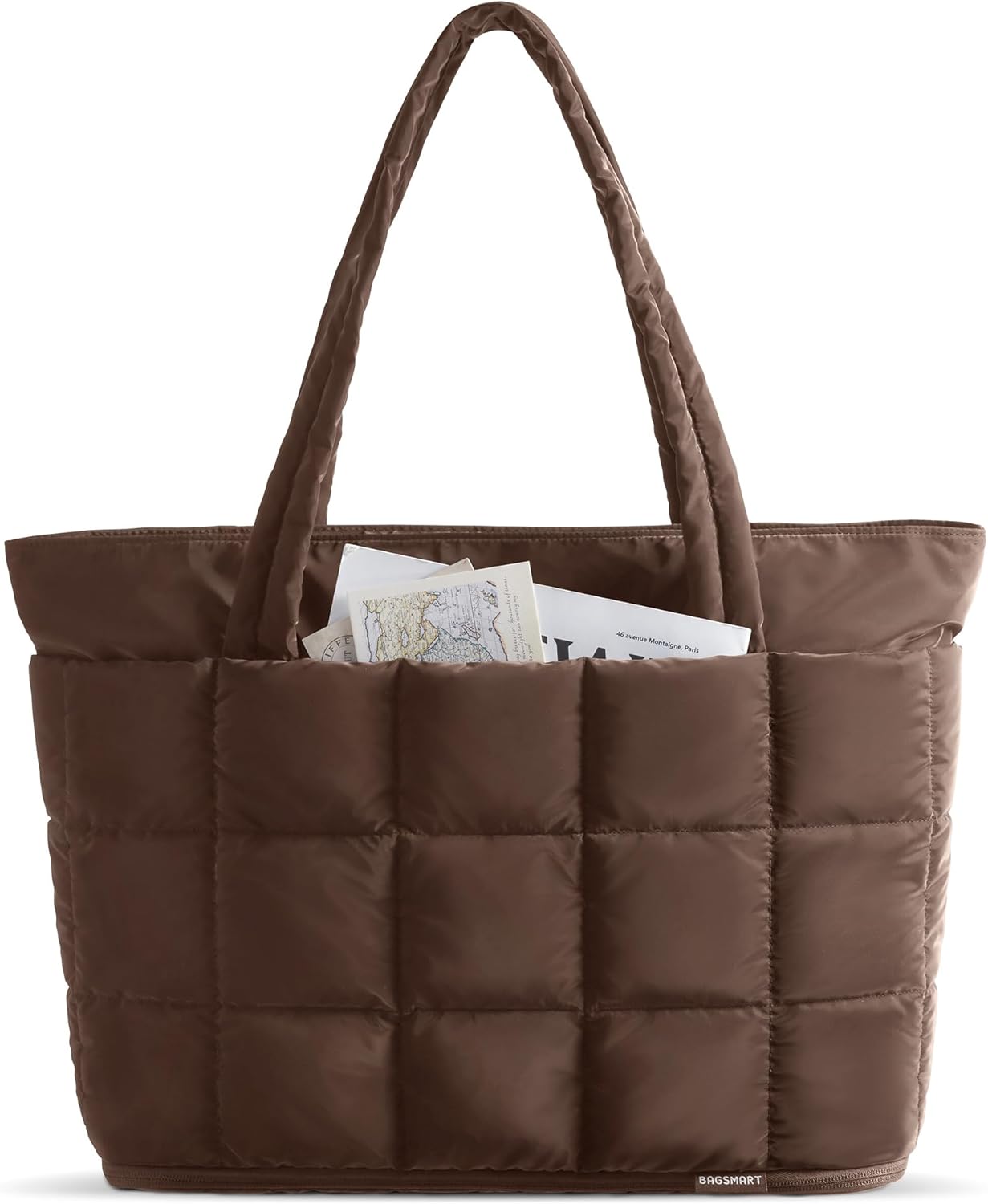 BAGSMART Expandable Tote Bag for Women, Puffer Work Tote Handbag, Quilted Carry-On Travel Gym Bag