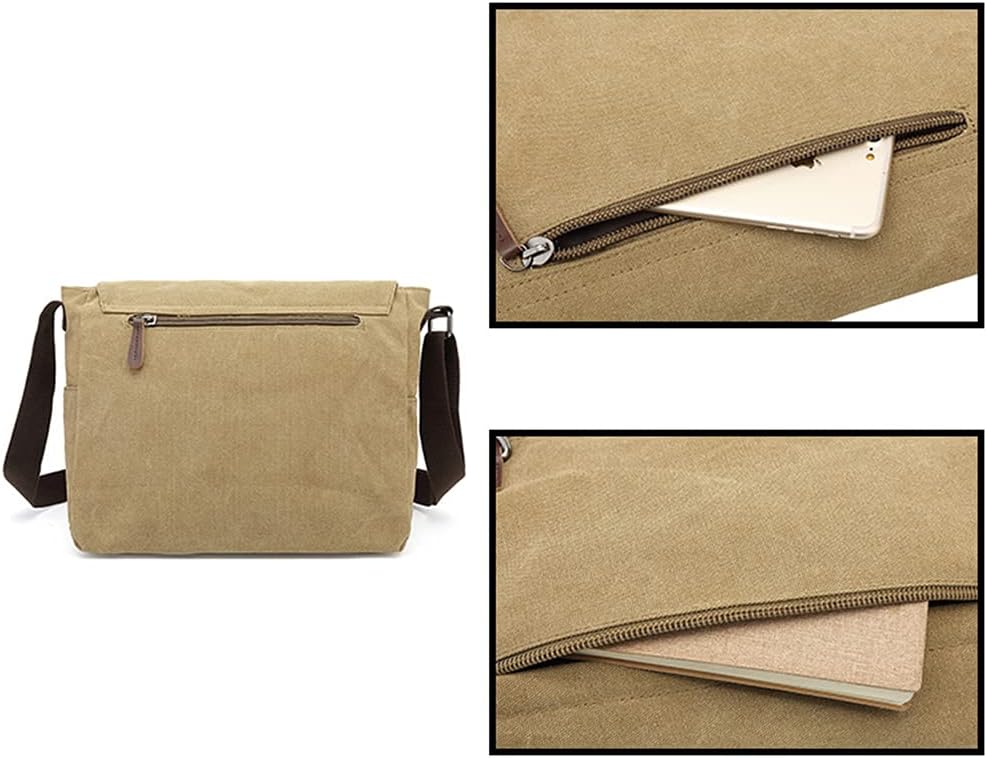 Sechunk Canvas Vintage Messenger Bag Shoulder bag Leather Large Travel Crossbody bags for men women