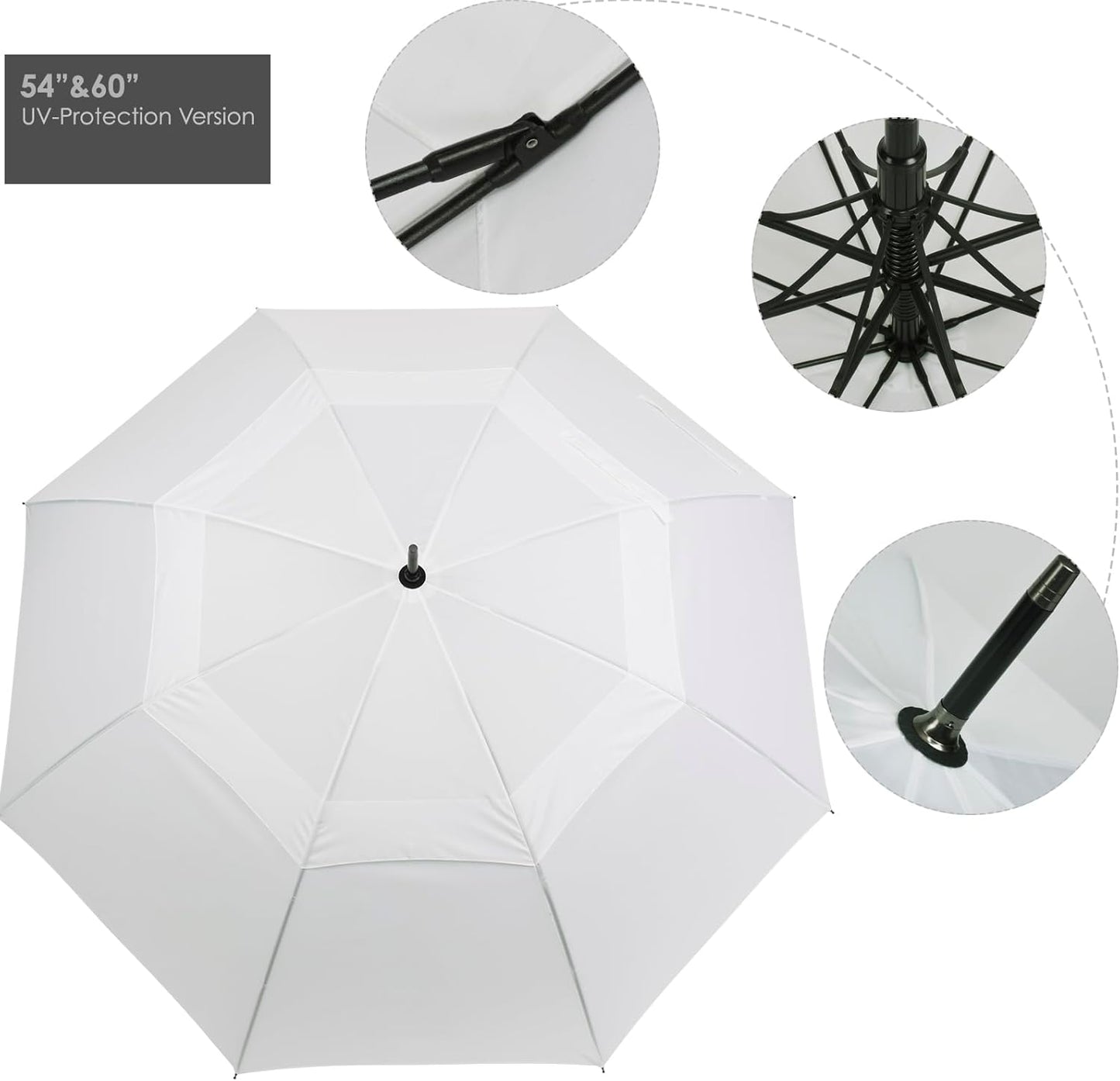 ZEKAR Wooden J-Handle Umbrella, 54/62 / 68 inch, UV & Classic Versions, Large Windproof Stick Umbrella, Auto Open for Men and Women Golf umbrella (white, 54”Black-pack-of-2)