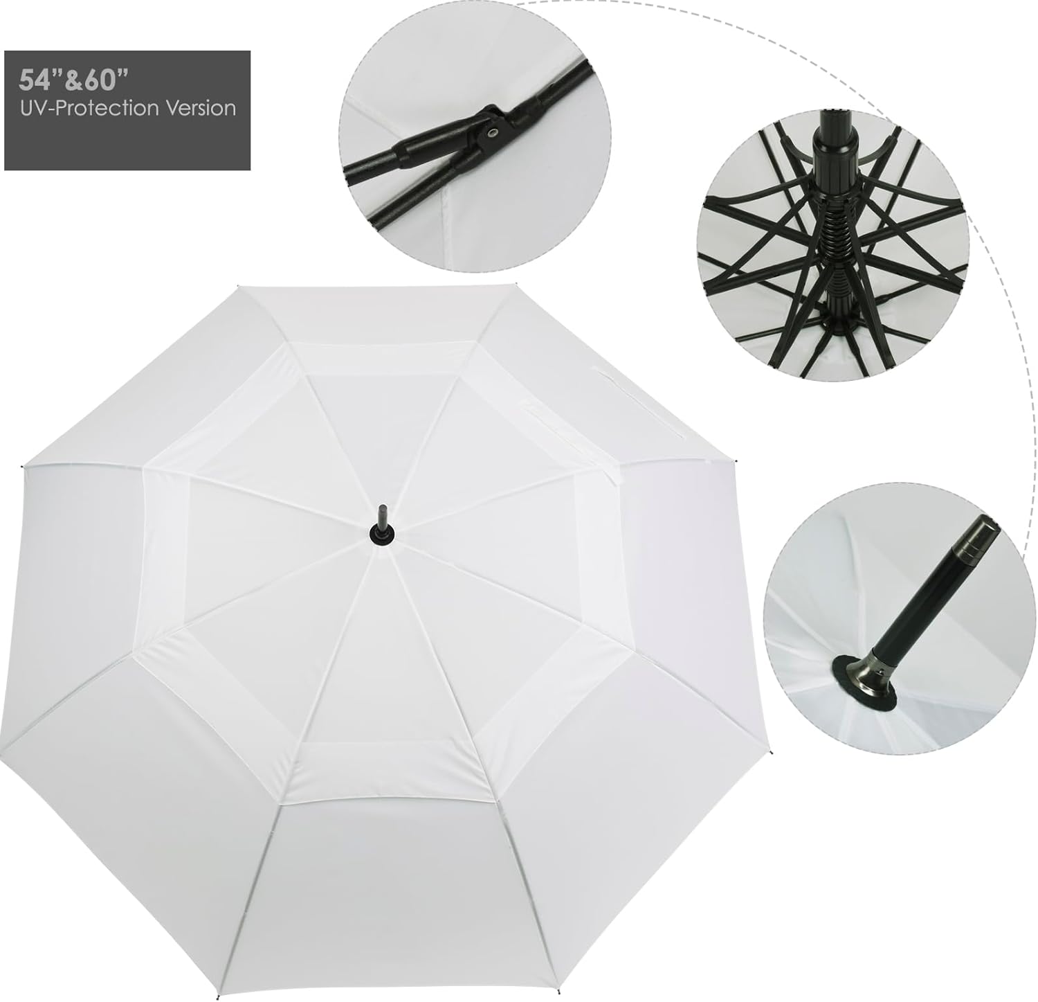 ZEKAR Wooden J Handle Umbrella, 54 inch, Large Windproof, Wedding Umbrella (white, 54”)