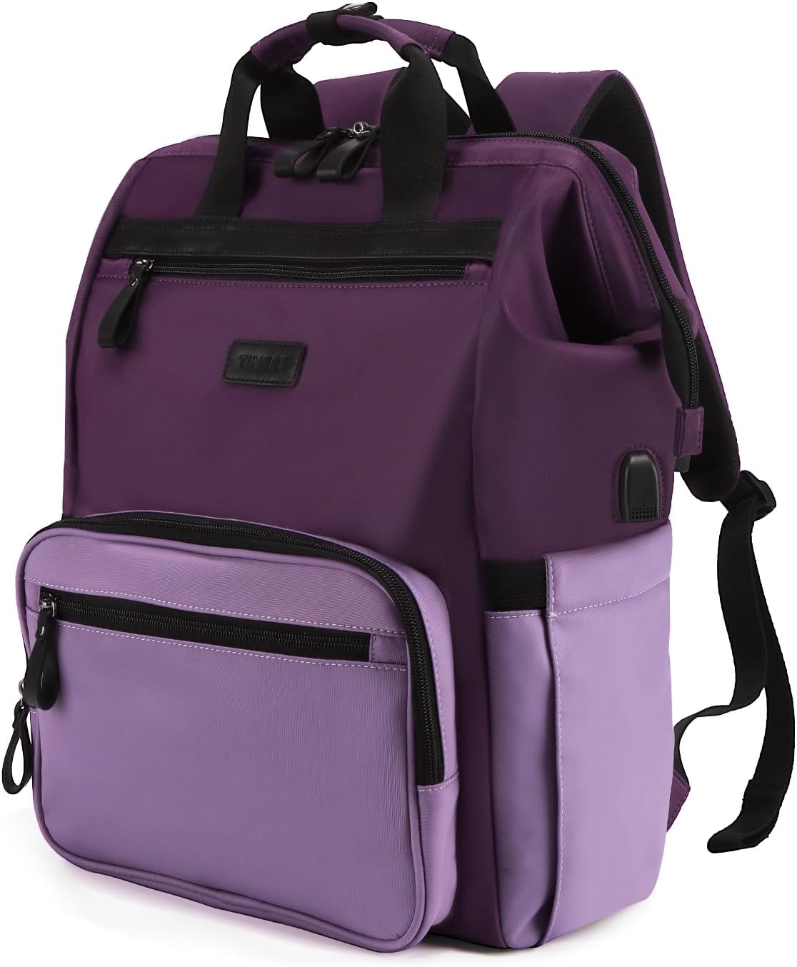 Timeet Laptop Backpack for Women Men, 15.6 Inch Travel Backpack with USB Charging Port, Water Resistant & Anti-theft for Work College Business, Multifunctional Carry on Backpack, Dark Purple