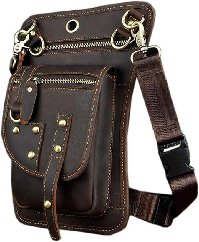 Leather Waist Pack Drop Leg Bag for Men Women Belt Bumbag Multi-Purpose Motorcycle Bike Outdoor Sports Tactical Cycling Riding Hiking Camping Pouch