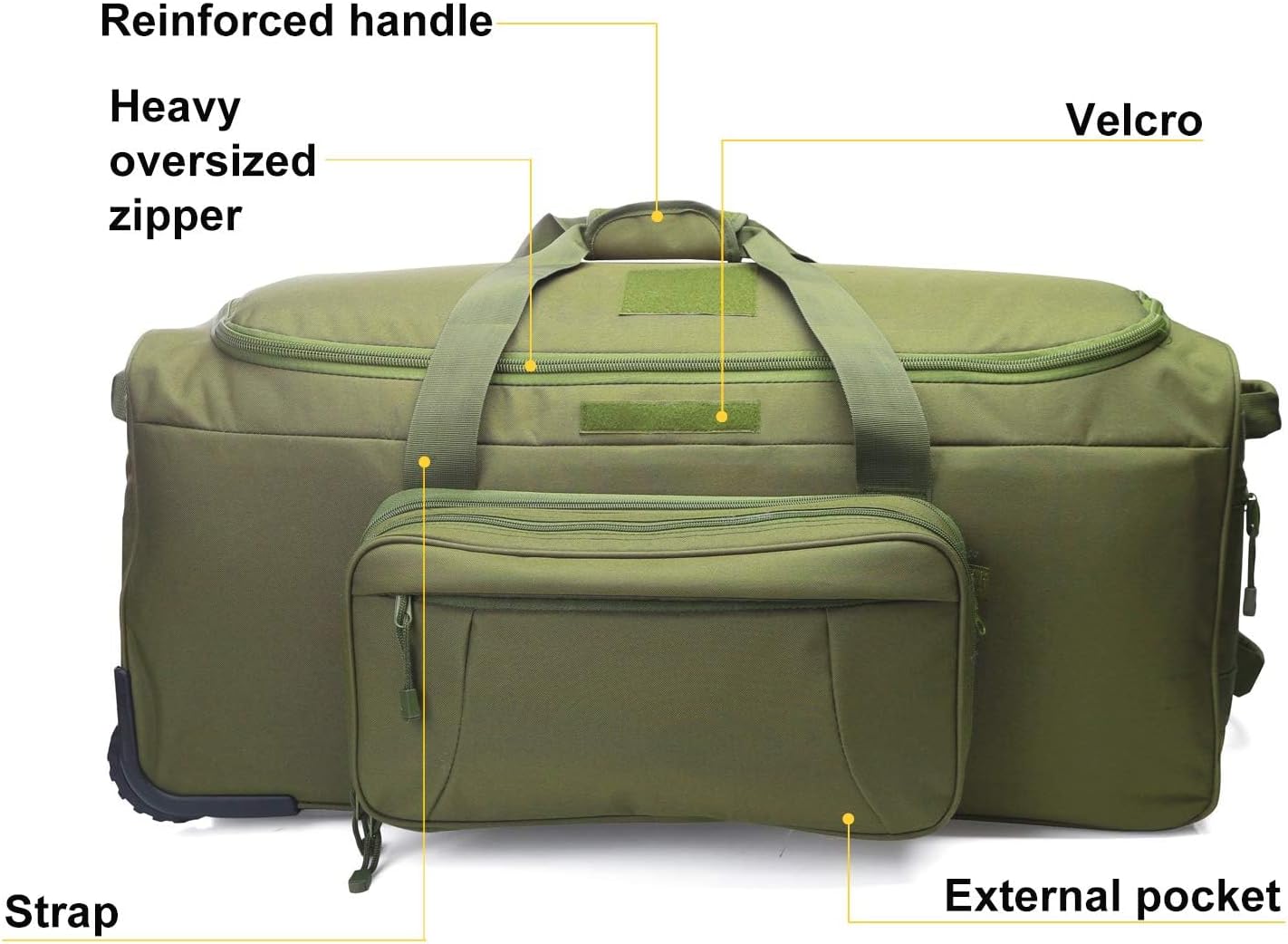 Military Wheeled Deployment Bag Large Tactical Heavy Duty Duffel Bag for Camping Hiking (Green)