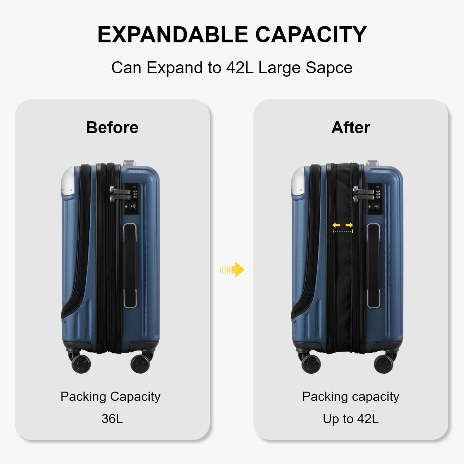 LEVEL8 Grace Carry on Luggage Airline Approved, 20 Inch Expandable Hard Sided Luggages with Spinner