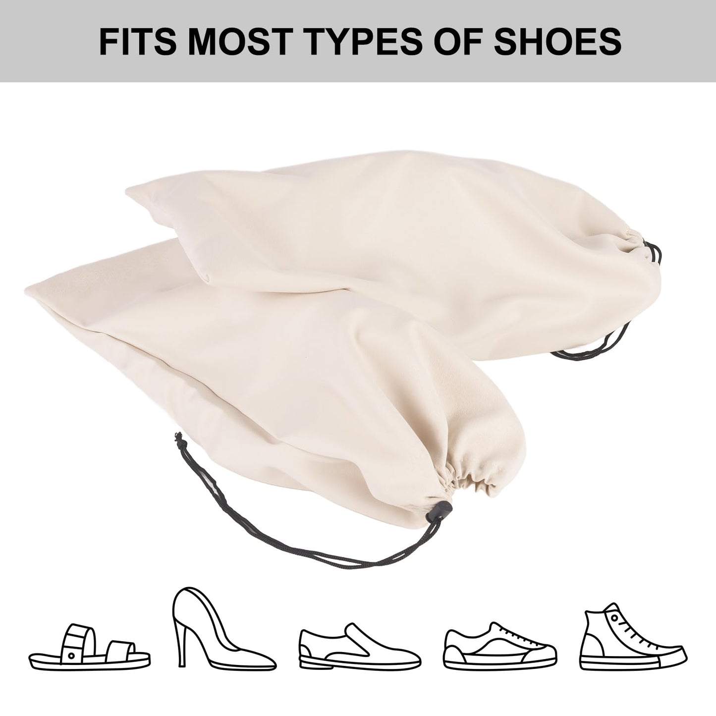 8 Pcs Single Shoe Bags for Travel with Drawstring,18"X9",Beige
