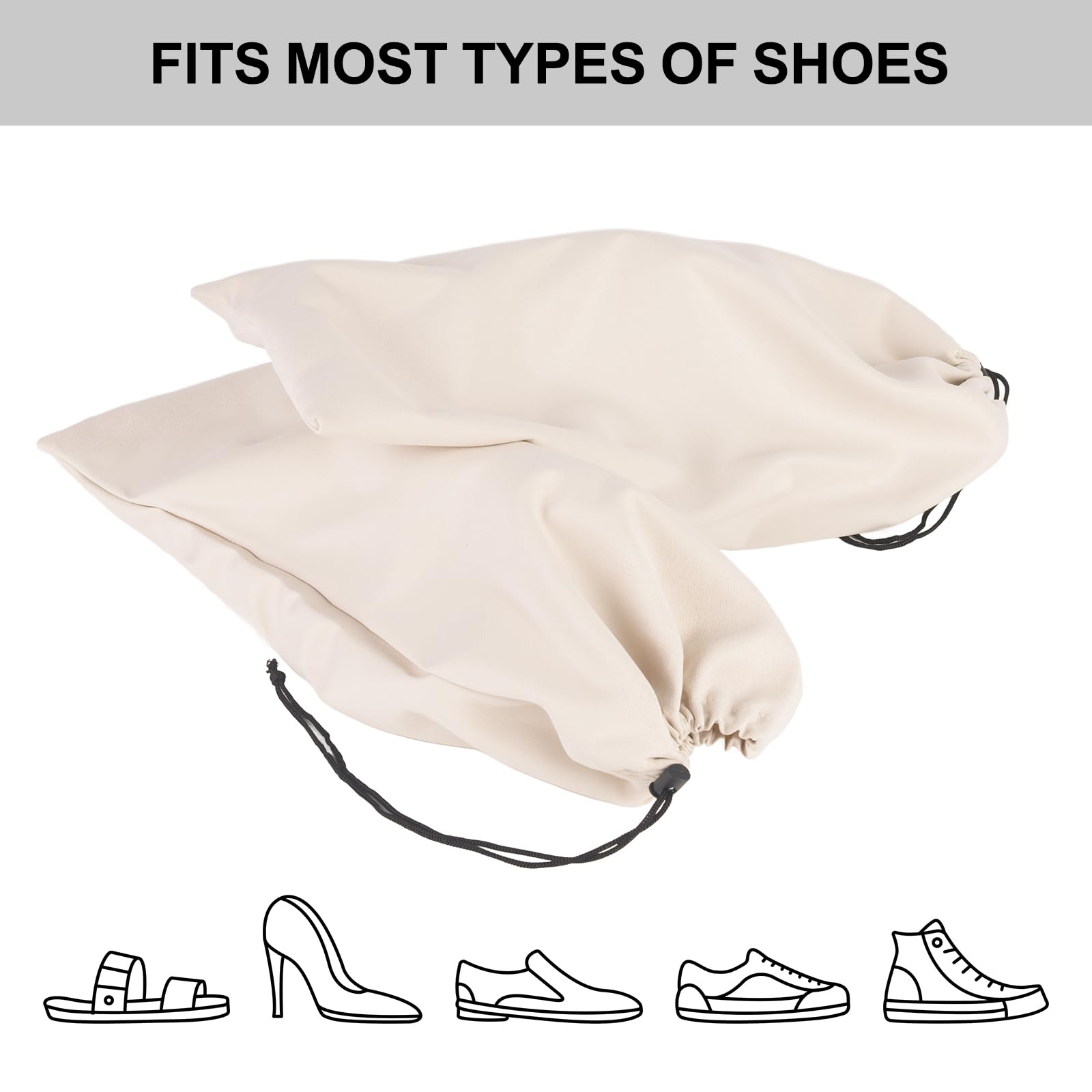 8 Pcs Single Shoe Bags for Travel with Drawstring,18"X9",Beige