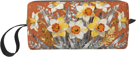 Watercolor Daffodil Bouquet Makeup Bag Organizer Compact & Durable Flower Travel Cosmetic Bag Oxford Fabric Impact-Resistant Multi-Purpose Storage Perfect for Travel, Gym, Daily Use
