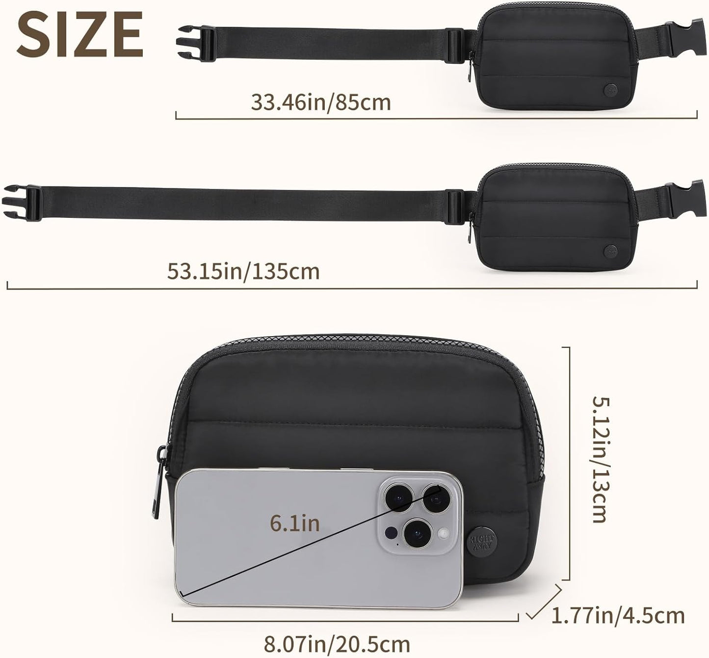 Fanny Packs for Women，Waterproof Belt Bag Bum Bags for Crossbody，Fashion Waist Packs with Adjustable Strap for Traveling, Hiking, Running（Black）