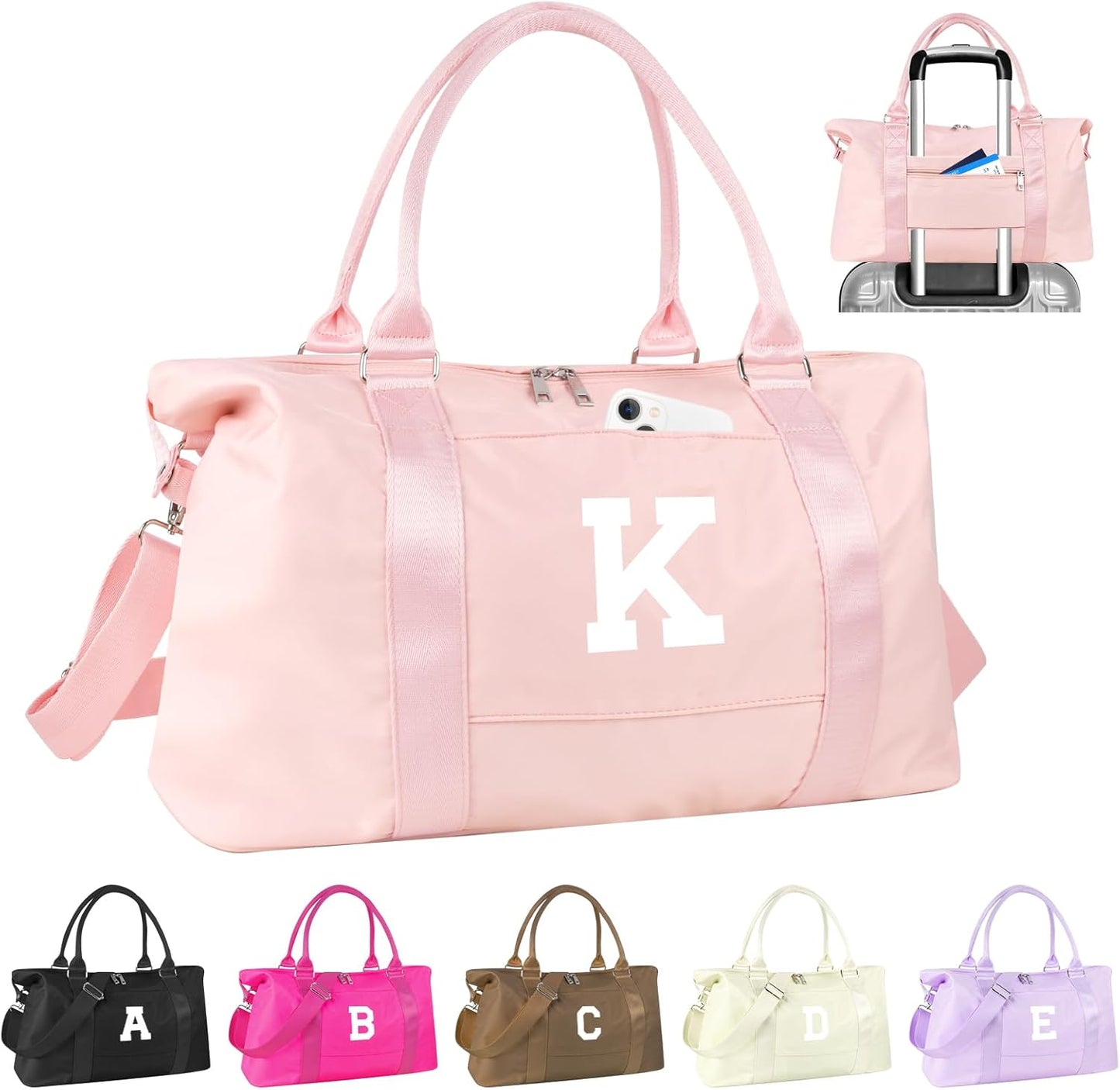 Initial Travel Duffel Bag Sports Gym Bag for Girls Teen Birthday Gifts,Pink Personalized Weekender