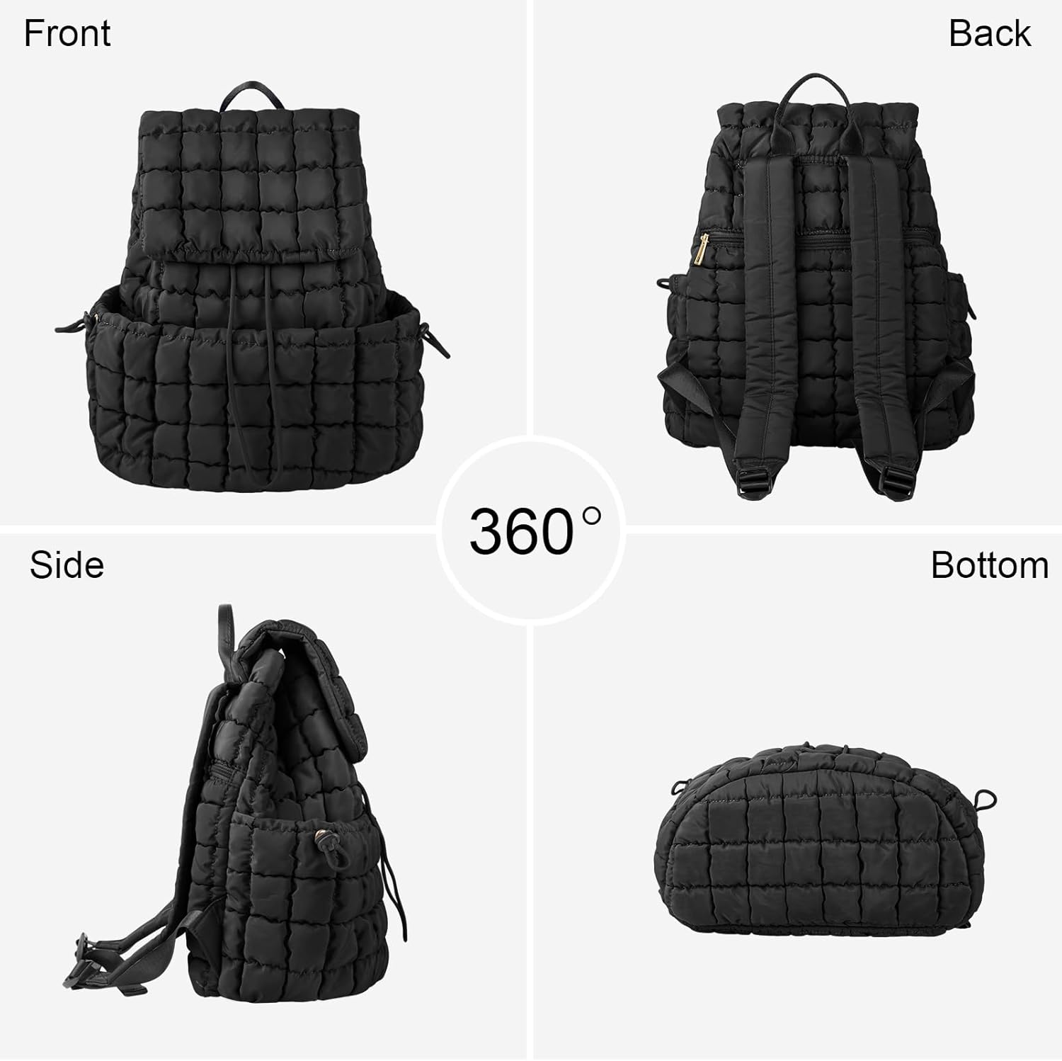 XSUIOY Quilted Backpack Purse for Women Small Lightweight Puffer Puffy College Laptop Backpack