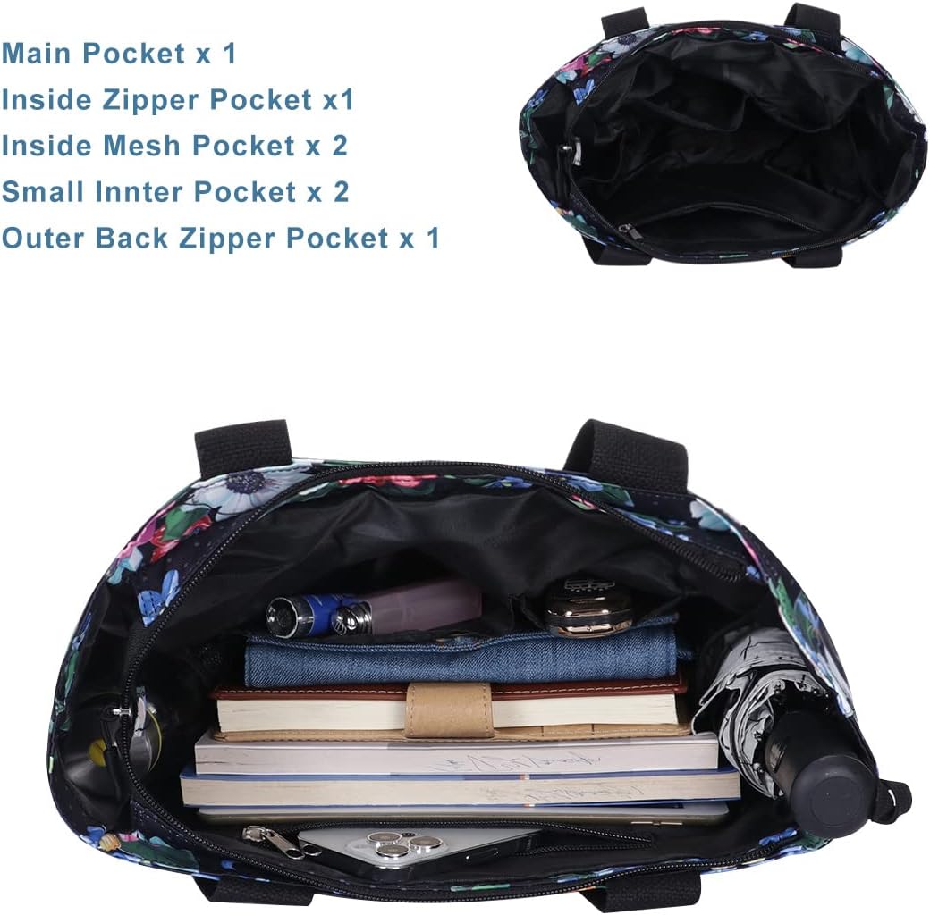 Tote Bag with Zipper for Women Inside Mesh Pocket Heavy Duty Casual Anti-water Cloth Travel Shoulder Handbag