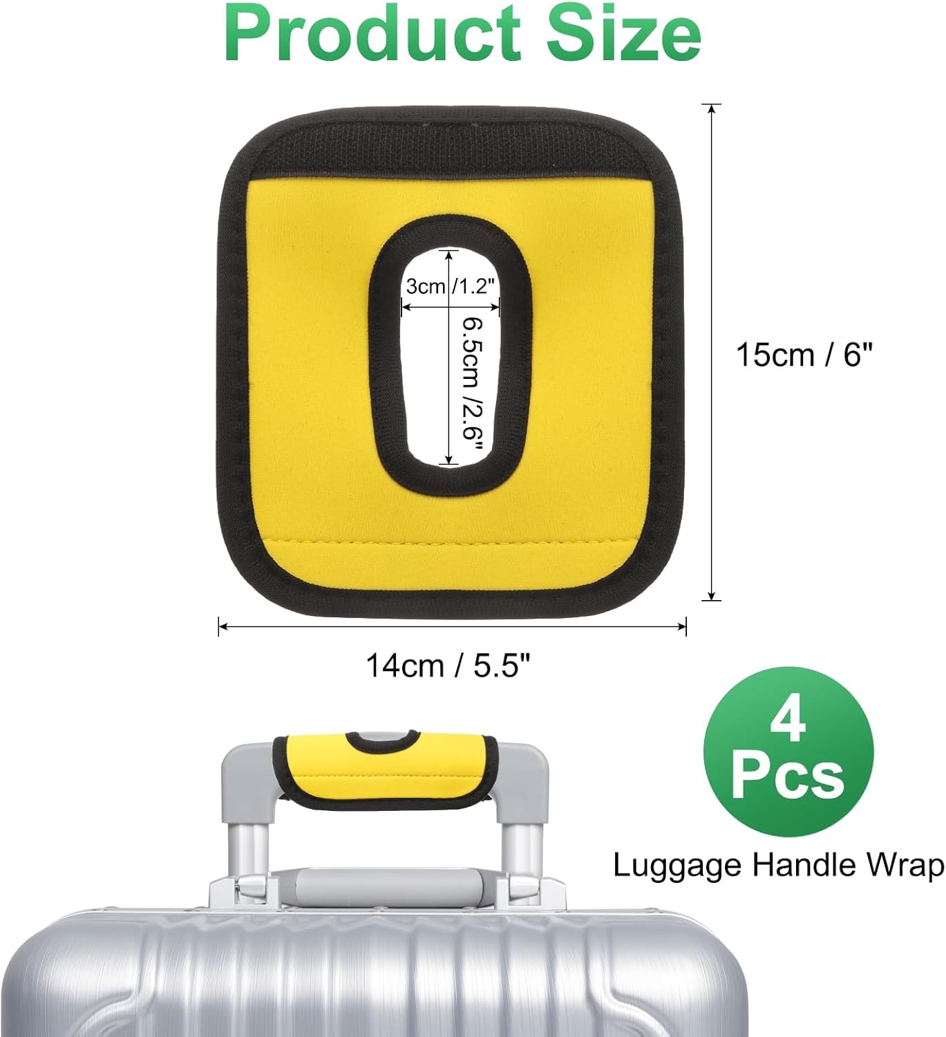 uxcell Luggage Handle Wrap, 4 Pcs Hollow Neoprene Handbag Grip Cover Protector Luggage Identifiers Suitcase Handle Wraps for Luggage Suitcase Travel Bags, Yellow