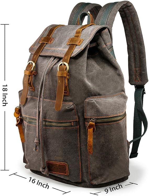 GEARONIC Vintage Canvas Backpack, Casual Daypack Backpacks for Men Women, 15inch Laptop Bag Travel Hiking Camping Rucksack