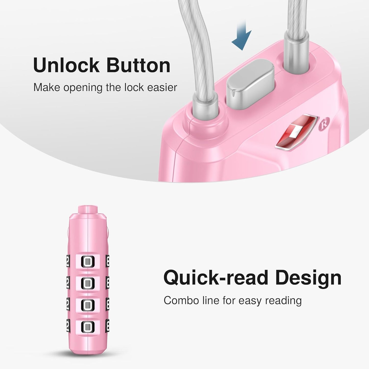 Puroma 2 Pack TSA Approved Luggage Locks, 4 Digit Combination Travel Locks Resettable Code Lock with Zinc Alloy Body for Suitcase, Toolbox, Backpack, Bag, Gym Locker (Pink)