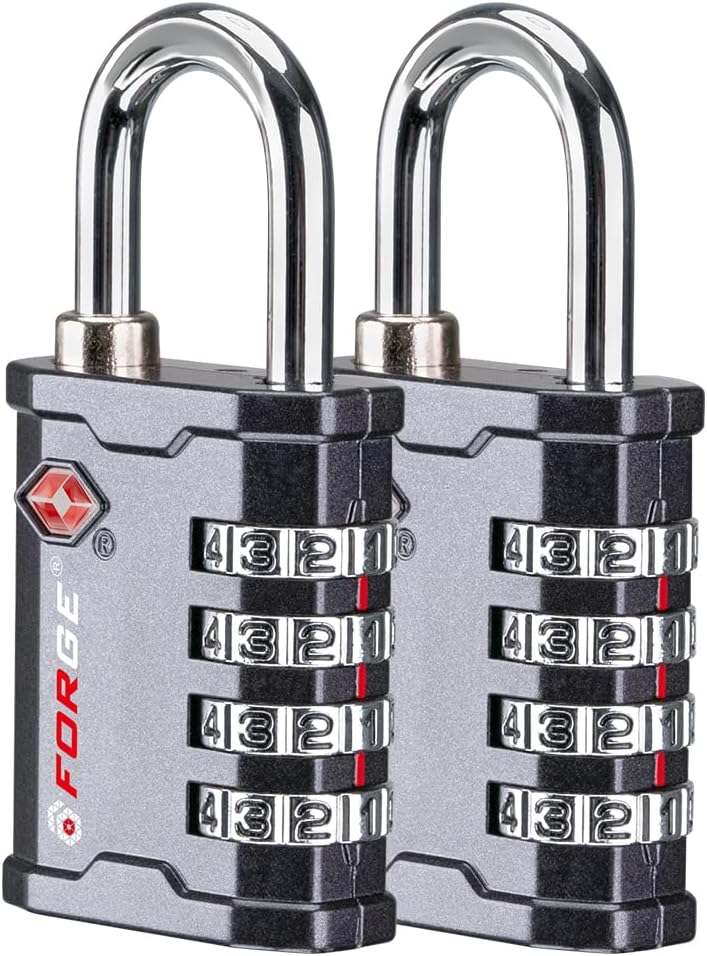FORGE 4 Digit TSA Approved Combination Lock, Tool Box and Case Lock, Combination Padlock for Travel, Gym, Home, Office. Grey 2 Locks.
