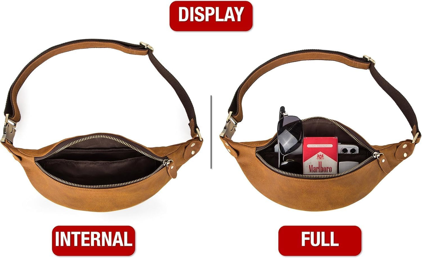 Slim Genuine Leather Waist Pack for Men Women Vintage Crossbody Fanny Pack Travel Riding Detachable Belt Bag (Vintage Brown)