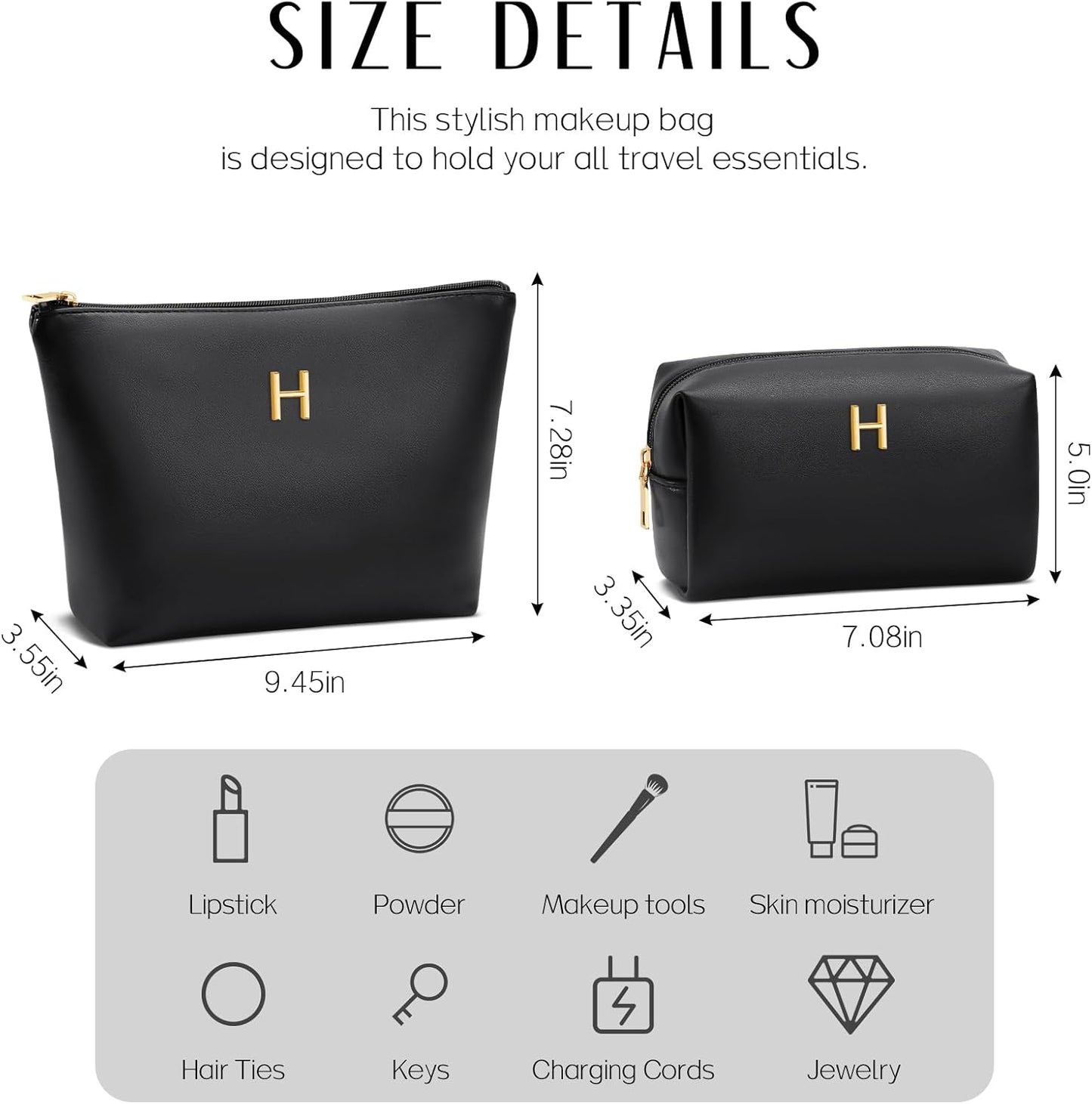 Women Gifts | Initial Makeup Bag Set for Girl Personalized Gifts for Bridesmaid Friend Graduation