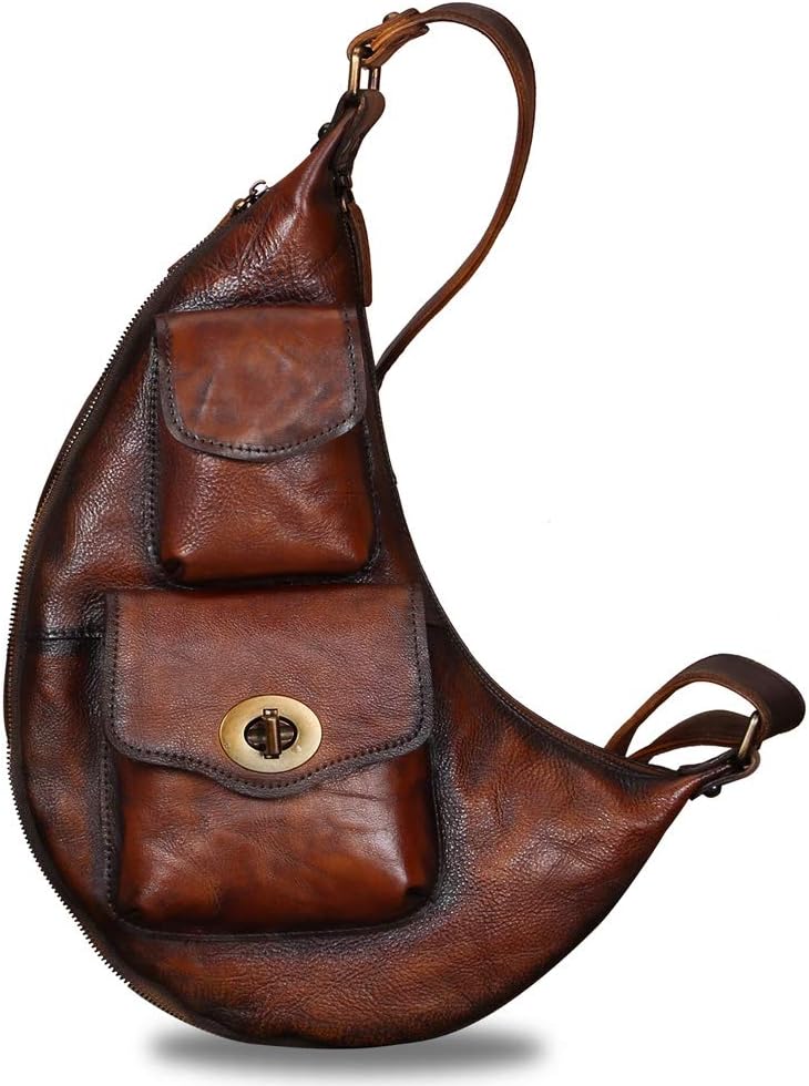 Genuine Leather Large Sling Bag for Men and Women Vintage Real Leather Sling Backpack Shoulder